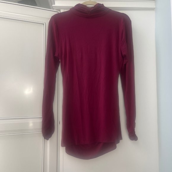 White House Black Market Cranberry Red Turtleneck, S, Button detail at wrists - Picture 2 of 7